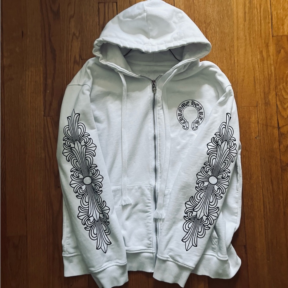 Chrome Hearts White Horseshoe Zip Up Hoodie